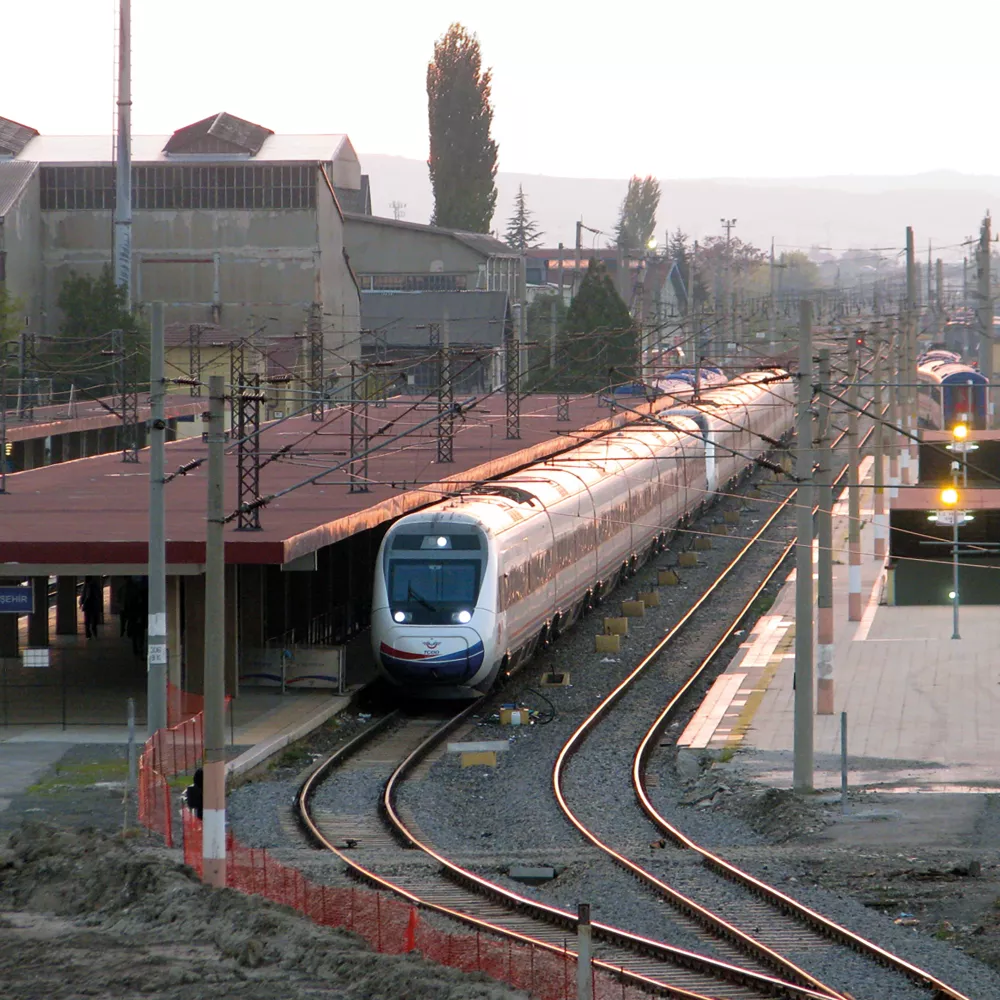 A train is standing at a station.